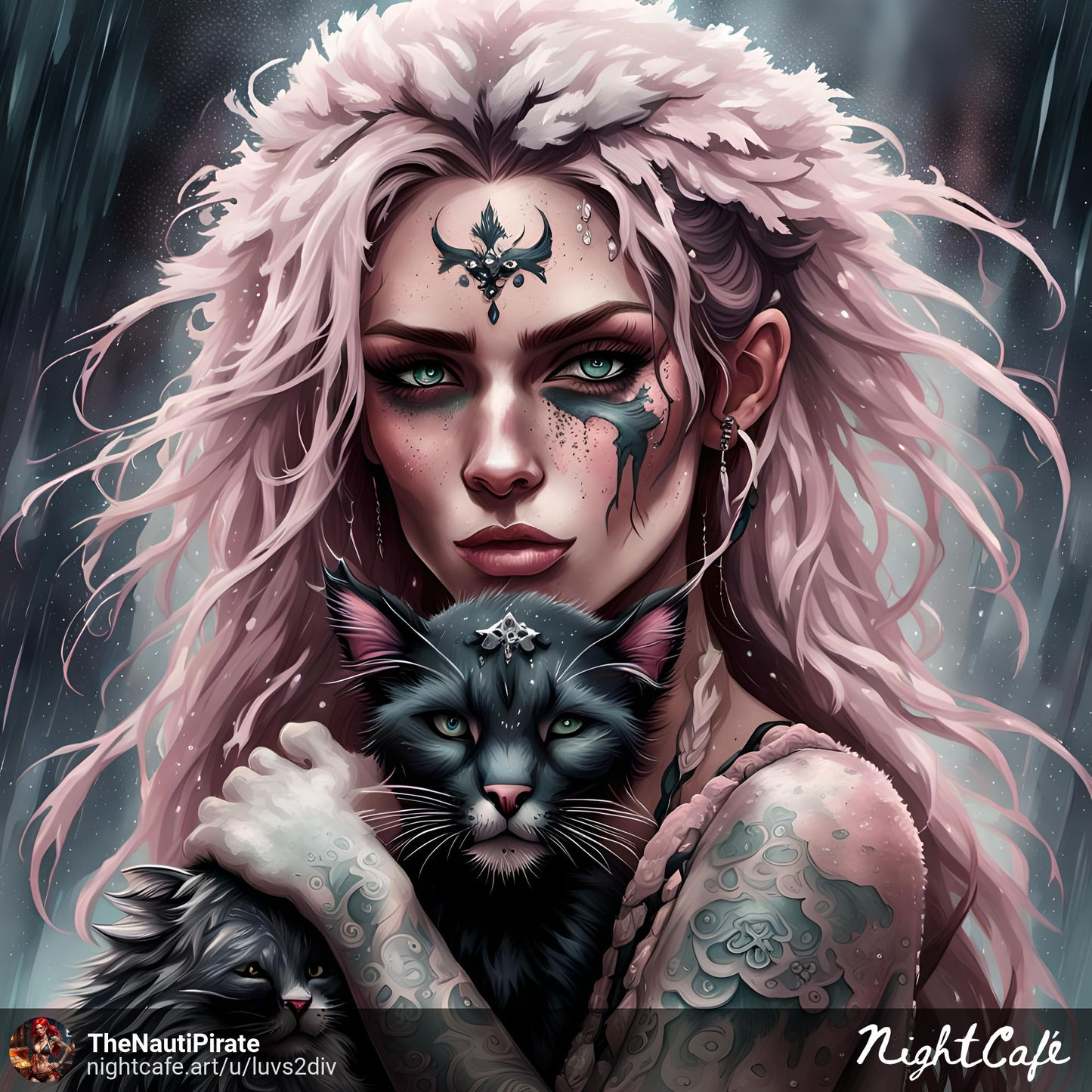 Sexy Pirate Warrior and Cat Girl Tattoo Blonde High Resolution print. 13X19