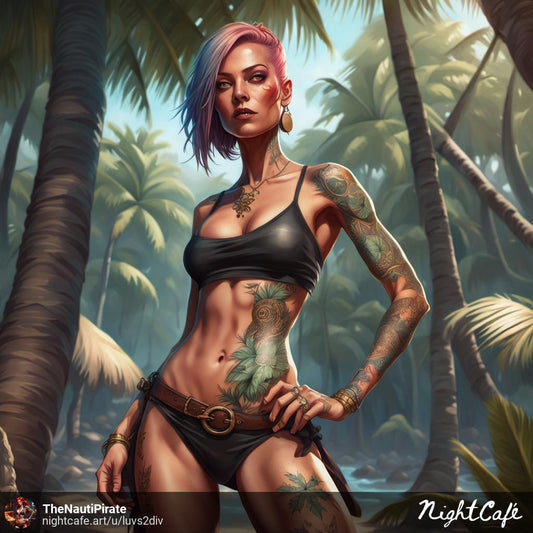 Sexy Pirate Bikini Girl Tattoo Blonde High Resolution.