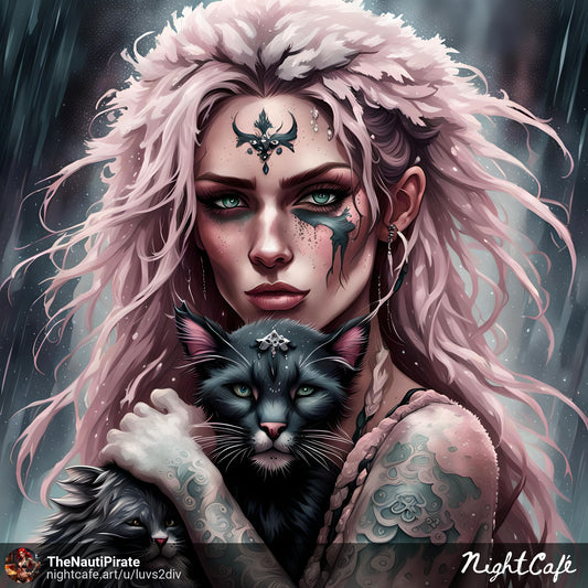 Sexy Pirate Warrior and Cat Girl Tattoo Blonde High Resolution print. 13X19